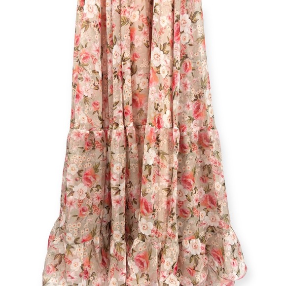 Mac Duggal NEW Ruffle Tiered Cut-Out Lace-up Chiffon‎ Floral Gown $598 - Size 4 - Picture 9 of 16